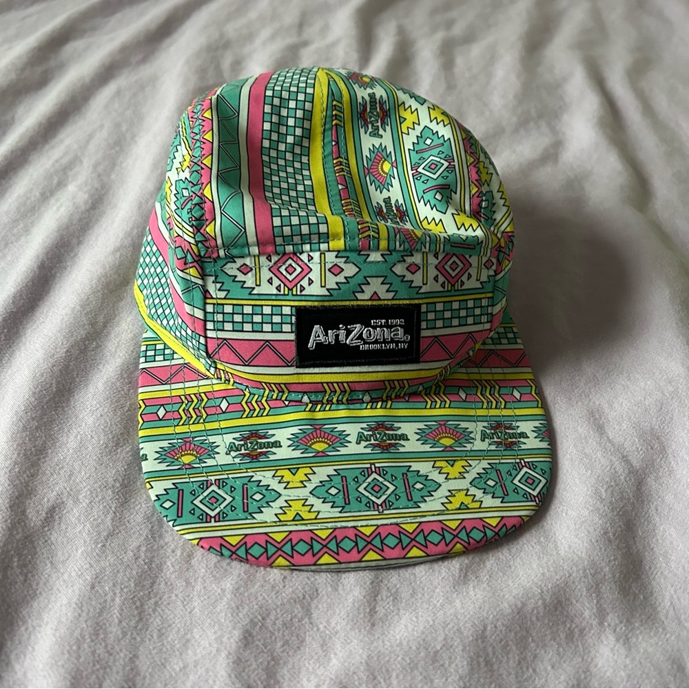 Arizona Jean Company Aztec Print 5-Panel Cap in Teal Pink Yellow